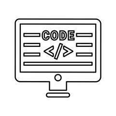 Fototapeta premium Computer, code, coding outline icon. Line art sketch.