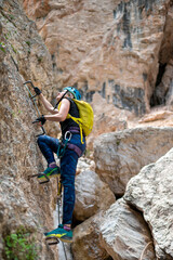 Beautiful Woman on Via Ferrata Trail