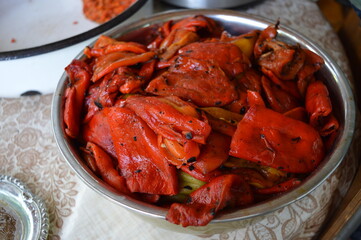 Grilled red peppers for sauce preparation 