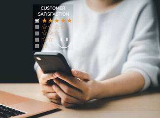 Users give a rating to service experience on the online application, Customer review satisfaction...