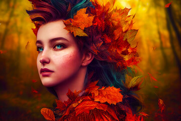 Obraz na płótnie Canvas colourful autumn fairy in a forest, generative ai