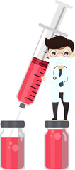 Injection Vaccination concept. Doctor Holding Syringe with Covid vaccine 