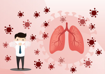 Threat of spreading coronavirus. Coughing or sneezing old man.
