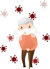 Threat of spreading coronavirus. Coughing or sneezing old man.