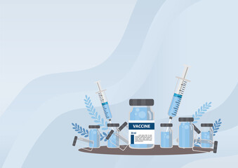 Syringe and vaccine set of medical tools for vaccination.Covid-19 vaccine.