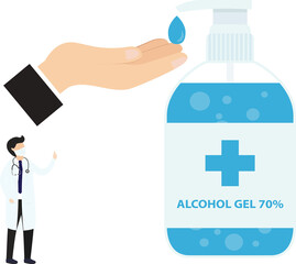 Doctor is recommended to use an alcohol gel. Alcohol gel. Hand wash gel.