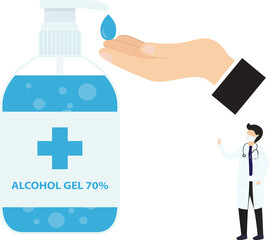 Doctor is recommended to use an alcohol gel. Alcohol gel. Hand wash gel.