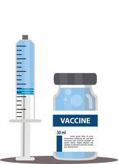 Syringe and vaccine set of medical tools for vaccination.Covid-19 vaccine.