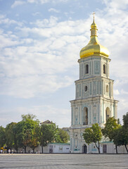 Fototapeta na wymiar Bell tower and Saint Sophia's Cathedral shot dusk Kiev, Ukraine. Kievan Rus. Symbol of the Christian Ukrainian Orthodox Church