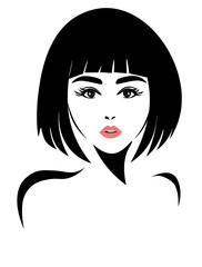 illustration of women short hair style icon, logo of woman's face on white background, vector