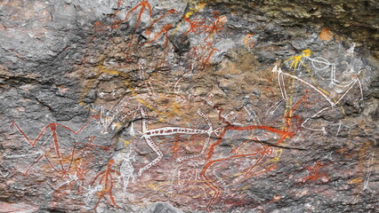 Aboriginal rock art: schematic image of people at dance. Anbangbang-Burrungkuy-Australia-205