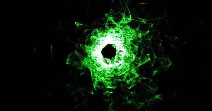 Abstract tunnel background with bright beautiful green glowing iridescent energy magical waves and lines in high resolution 4k animation motion design