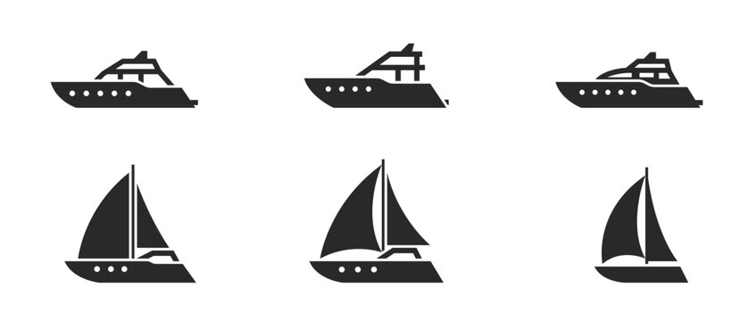 motor and sailing yachts icon set. luxury boats for sea tourism and travel