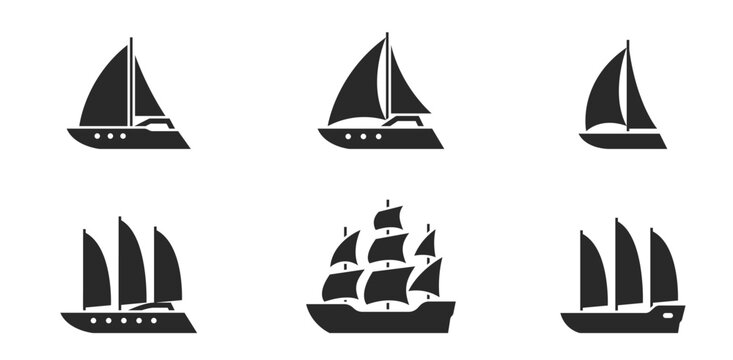 sailing ship icon set. sail vessels for sea travel. isolated vector images