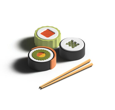 3D Illustration sushi with chopsticks