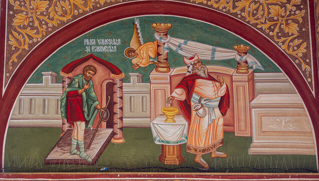 An icon representing the parable of the tax collector and the Pharisee at the Salva monastery - Romania