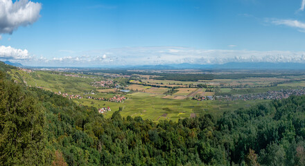  view from notre dame du Schauenberg to the Alsace region and village Pfaffenheim, France
