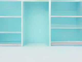 blue room with shelves 
