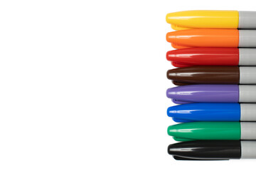 Rainbow of Colors Permanent Markers Laying on side Side View Isolated on White Background with...