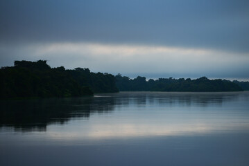 Moody dawn on the Guaporé - Itenez river, near the remote village of Cafetal, Beni Department, Bolivia, on the border with Rondonia state, Brazil