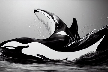 Colourful Abstract Killer whale orca illustrations (AI) - obrazy, fototapety, plakaty