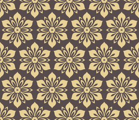 Floral vector ornament. Seamless brown and golden classic background with flowers. Pattern with repeating floral elements. Ornament for wallpaper and packaging