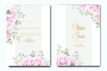 Fototapeta na wymiar Wedding invitation card template set with beautiful floral leaves 