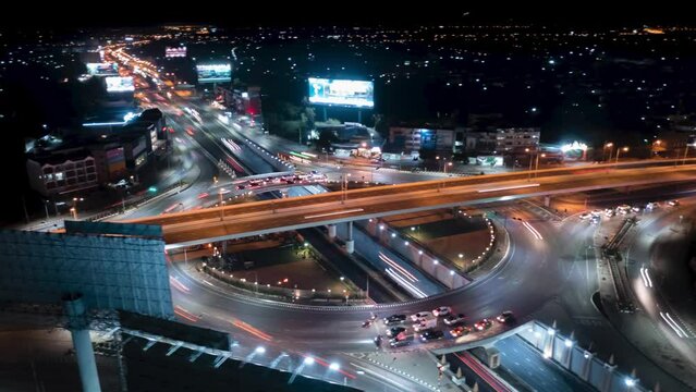 Aerial Time Lapse Of Cars On Freeway And Highway At Night