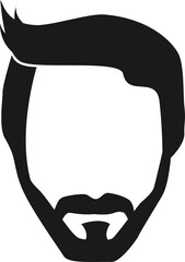Bearded hipster face black silhouette. Vector illustration
