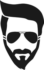 Bearded hipster face black silhouette. Vector illustration