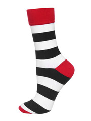 Striped sock isolated on white. Footwear accessory