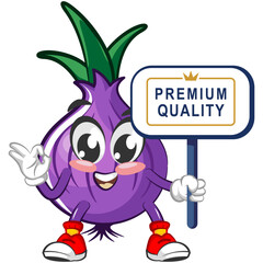 vector illustration of cartoon character from onions with a sign that says premium quality