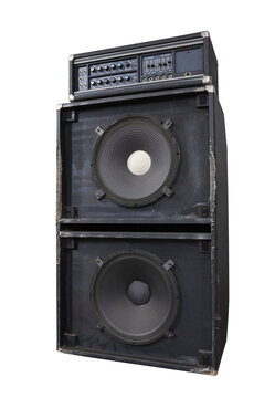 Grungy vintage bass amp with huge 15 inch speakers isolated.