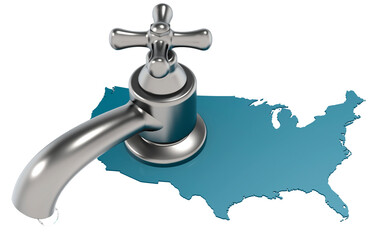 USA map with water faucet
