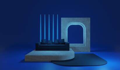 3d Rendering. 3d virtual stage news studio green screen background. Virtual Studio green screen background.