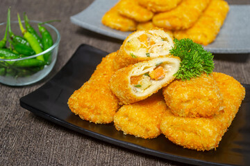 Risol with creamy ragout filling. snacks that are cooked by frying, have a savory taste