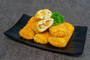 Risol with creamy ragout filling. snacks that are cooked by frying, have a savory taste