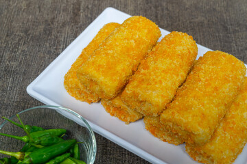 Risoles bihun or rissole with vermicelli noodle filling. snacks that are cooked by frying, have a savory taste