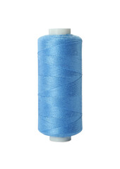 Spool of light blue sewing thread isolated on white