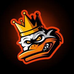 Duck King Mascot Logo Design Illustration Vector Isolated on Dark Background for Team Sport eSport or Gaming