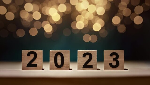 Fingers turning the block from 2022 to 2023.
