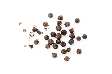Fotobehang Dry black pepper Black pepper or peppercorns with broken isolated on white background , top view , flat lay. © NUM LPPHOTO