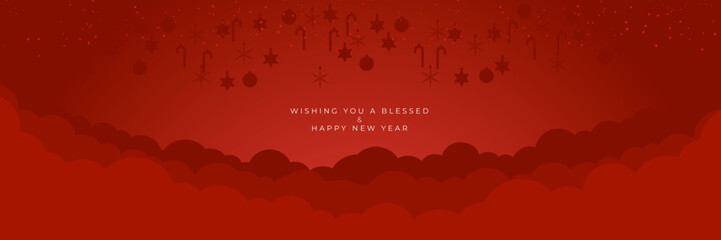 Beautiful red christmas balls banner with text space