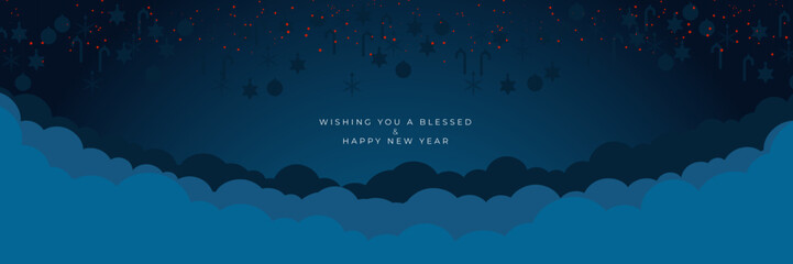 Blue christmas banner with snowflake cloud border vector illustration