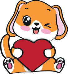Illustration dog holding heart love