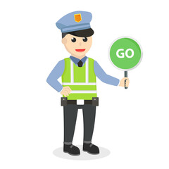 traffic police holding go sign design character on white background