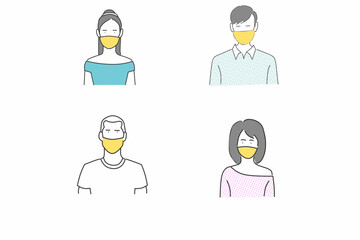 Fototapeta premium Face wearing a mask Avatar line drawing