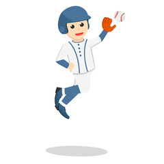 Baseball player jumping And Catch The Ball design character on white background