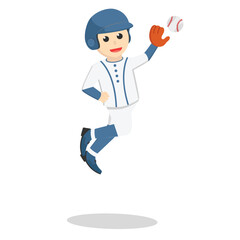 Baseball player jumping And Catch The Ball design character on white background