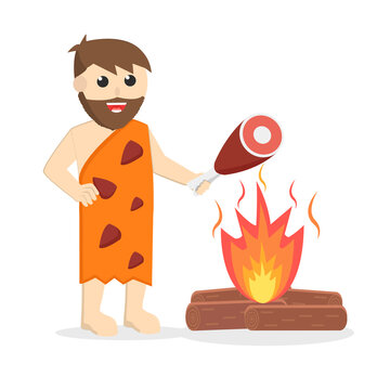 Cave Man Burn Meat design character on white background